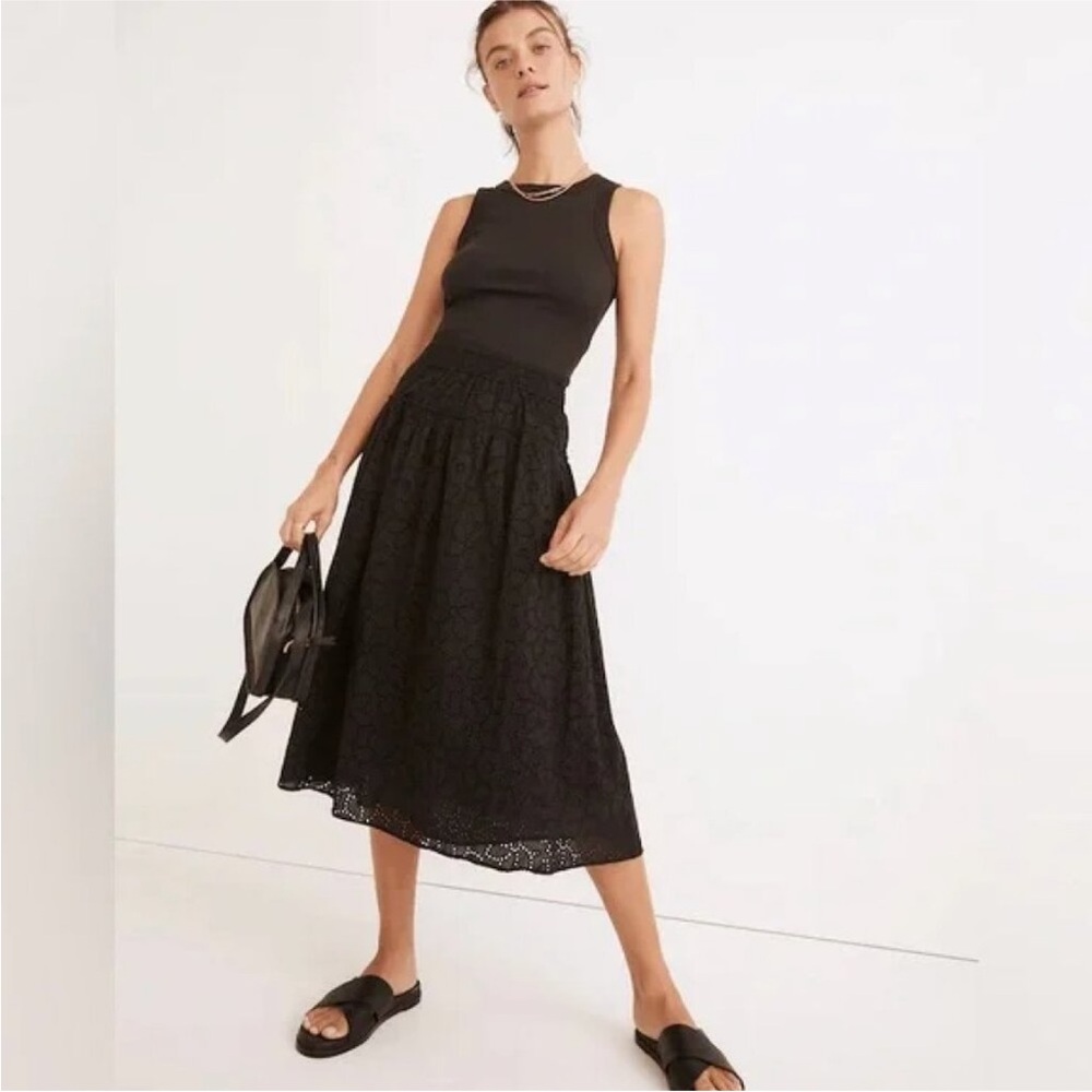 Madewell Black Eyelet Midi Skirt